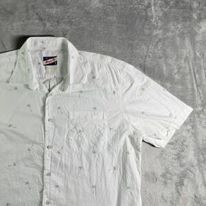 Johnnie O Mens Hangin Out Short Sleeve Button Up Shirt Palm Tree Print White XL